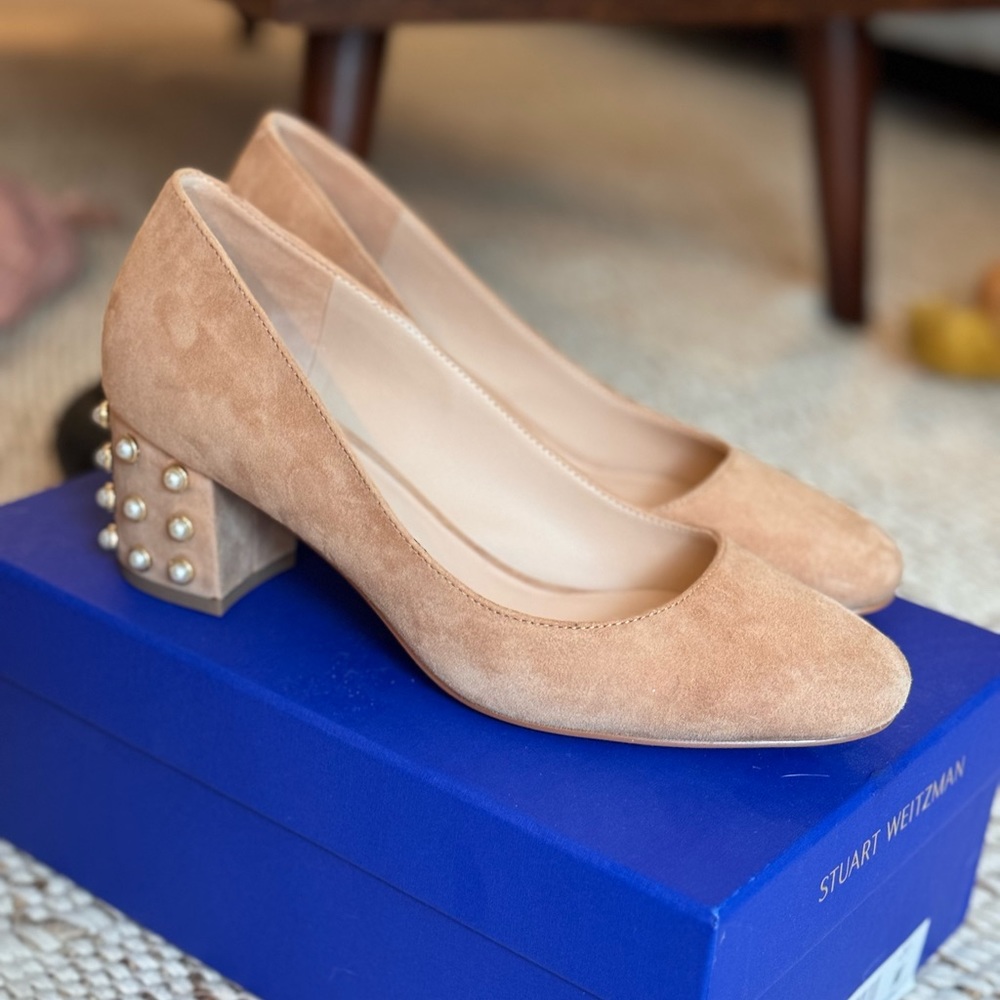 NWT Stuart Weitzman Nude AllPearls 60 Block Pump